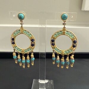Elegant Gold and Turquoise Dangle Earrings